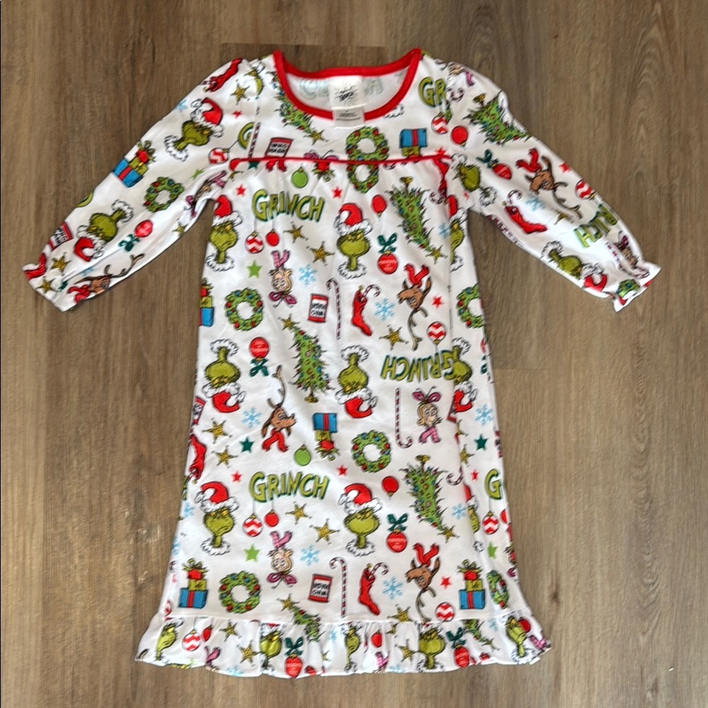White and Red Festive Nightgown with Holiday Motifs